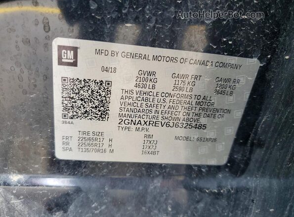 2GNAXREV6J6325485 2018 CHEVROLET EQUINOX Black Панорамний вид салону 360°