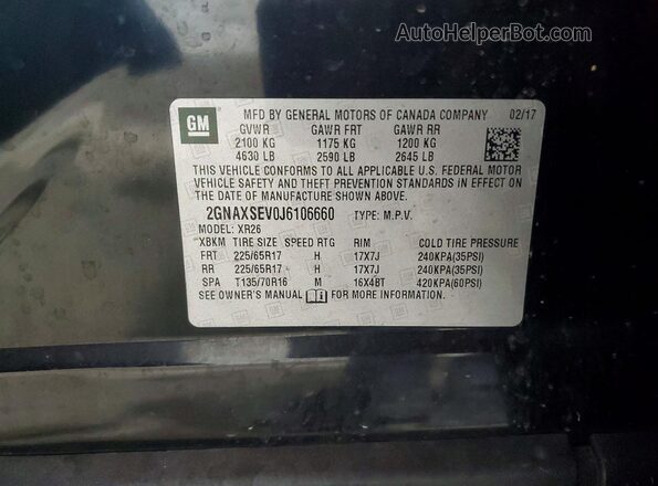 2GNAXSEV0J6106660 2018 CHEVROLET EQUINOX Black VIN კოდის სტიკერის ხედი
