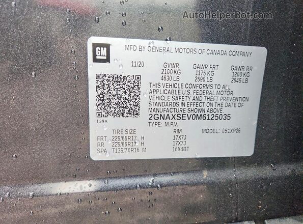 2GNAXSEV0M6125035 2021 CHEVROLET EQUINOX Gray Vista de la etiqueta del VIN