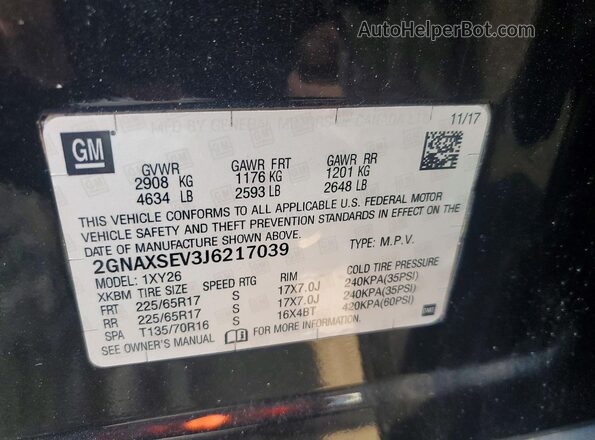 2GNAXSEV3J6217039 2018 CHEVROLET EQUINOX Black Vista de la etiqueta del VIN