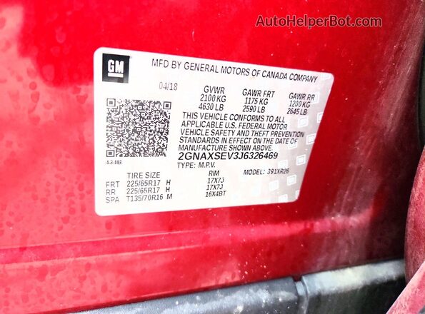 2GNAXSEV3J6326469 2018 CHEVROLET EQUINOX Red Widok komory silnika