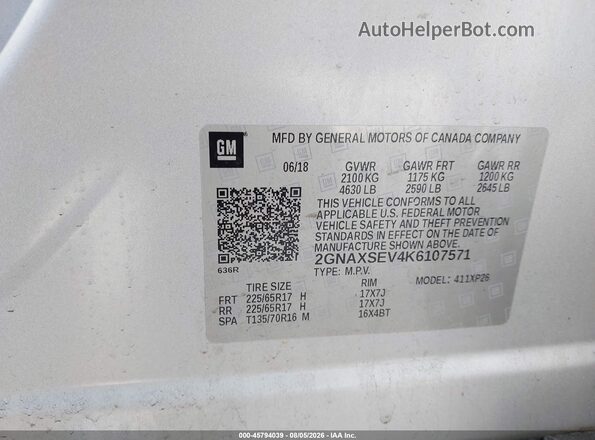 2GNAXSEV4K6107571 2019 CHEVROLET EQUINOX Silver Вид підкапотного простору