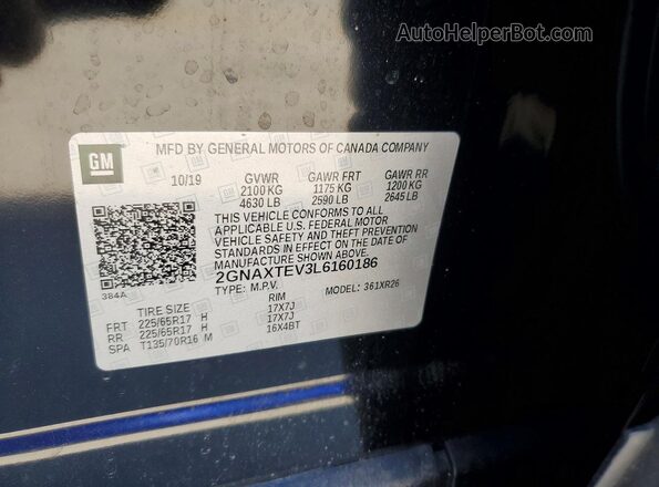 2GNAXTEV3L6160186 2020 CHEVROLET EQUINOX Черный Вид подкапотного пространства
