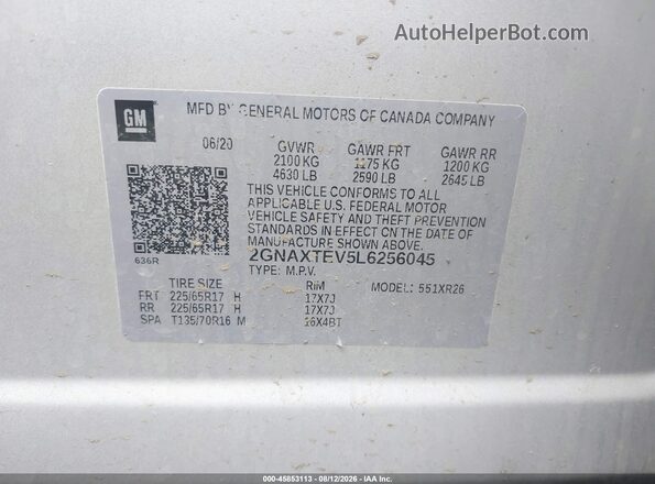 2GNAXTEV5L6256045 2020 CHEVROLET EQUINOX Silver ძრავის განყოფილების ხედი