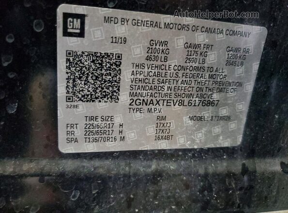 2GNAXTEV8L6176867 2020 CHEVROLET EQUINOX Black Вид наклейки з VIN-кодом