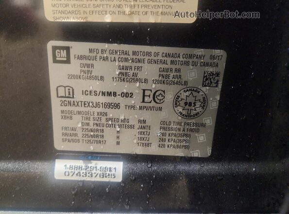 2GNAXTEX3J6169596 2018 CHEVROLET EQUINOX Charcoal VIN կոդի պիտակի տեսք