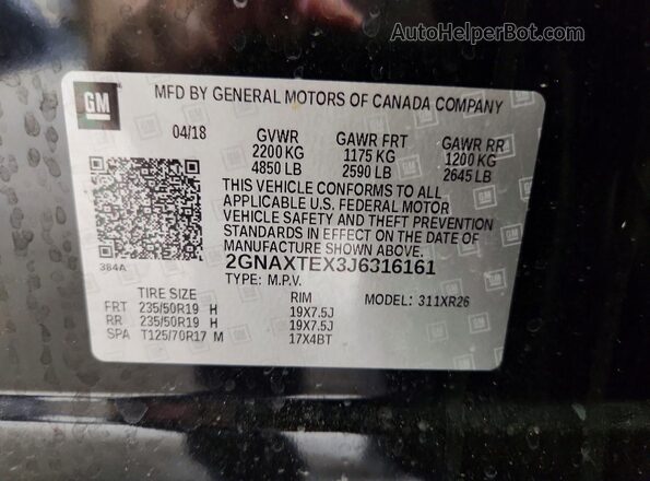 2GNAXTEX3J6316161 2018 CHEVROLET EQUINOX Black VIN sticker view