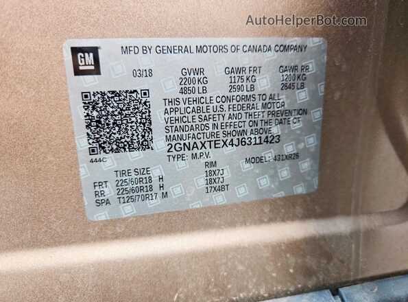 2GNAXTEX4J6311423 2018 CHEVROLET EQUINOX Gold Սալոնի 360 աստիճան տեսք