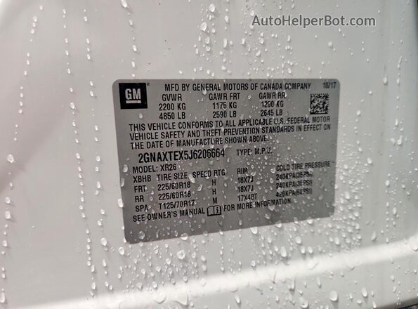 2GNAXTEX5J6206664 2018 CHEVROLET EQUINOX White VIN sticker view