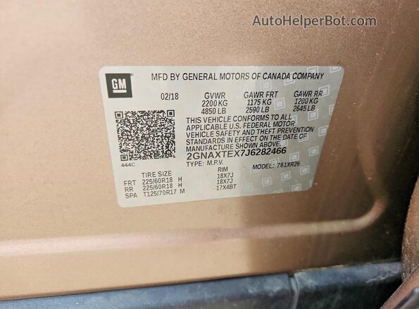 2GNAXTEX7J6282466 2018 CHEVROLET EQUINOX Brown Widok naklejki z numerem VIN