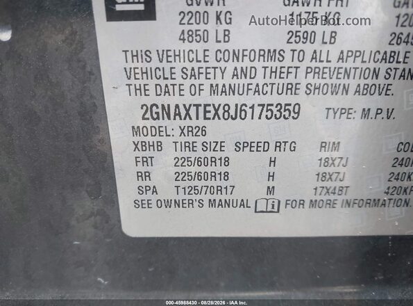 2GNAXTEX8J6175359 2018 CHEVROLET EQUINOX Black ძრავის განყოფილების ხედი