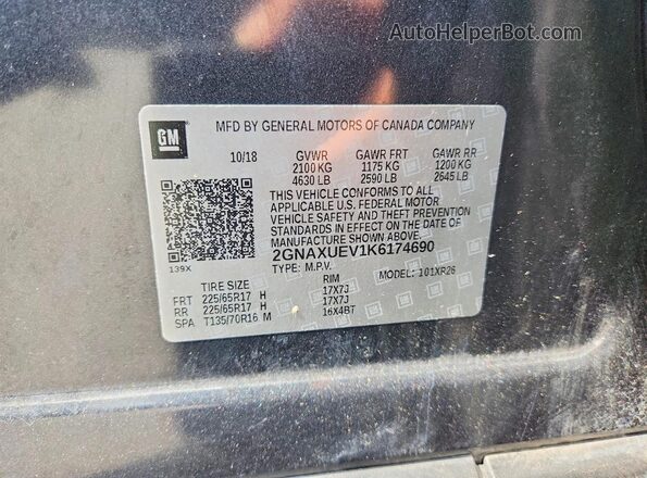 2GNAXUEV1K6174690 2019 CHEVROLET EQUINOX Black Панорамний вид салону 360°