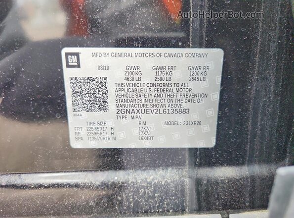 2GNAXUEV2L6135883 2020 CHEVROLET EQUINOX Black VIN კოდის სტიკერის ხედი