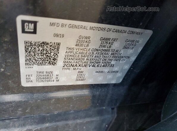 2GNAXUEV4L6140731 2020 CHEVROLET EQUINOX Серый Вид наклейки с VIN-кодом