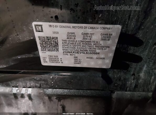 2GNAXUEV5L6160664 2020 CHEVROLET EQUINOX Черный Вид подкапотного пространства