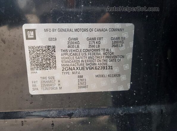 2GNAXUEV6K6239131 2019 CHEVROLET EQUINOX Black Widok naklejki z numerem VIN