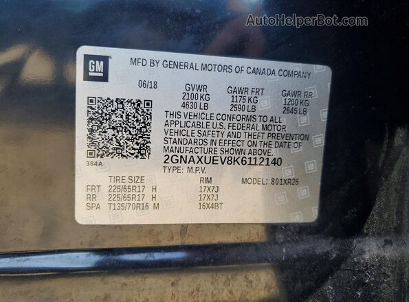 2GNAXUEV8K6112140 2019 CHEVROLET EQUINOX Black Widok wnętrza 360 stopni