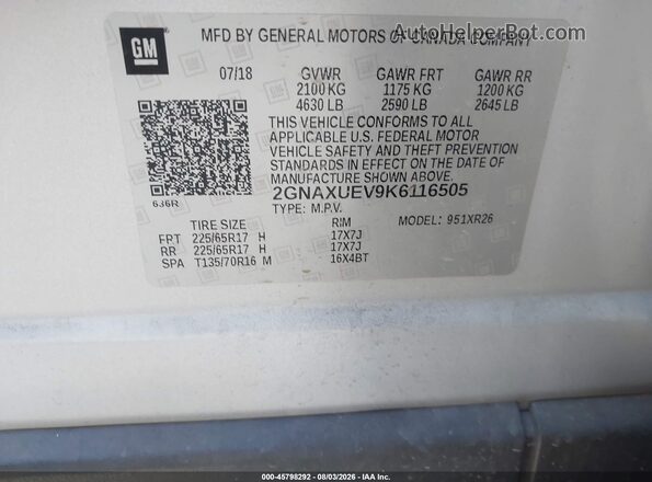 2GNAXUEV9K6116505 2019 CHEVROLET EQUINOX Серебряный Вид подкапотного пространства