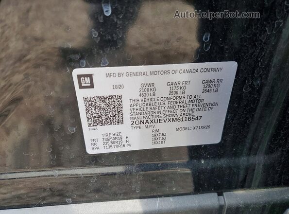 2GNAXUEVXM6116547 2021 CHEVROLET EQUINOX Black Widok wnętrza 360 stopni