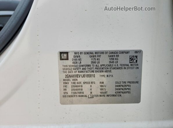 2GNAXVEV1J6185810 2018 CHEVROLET EQUINOX White VIN կոդի պիտակի տեսք
