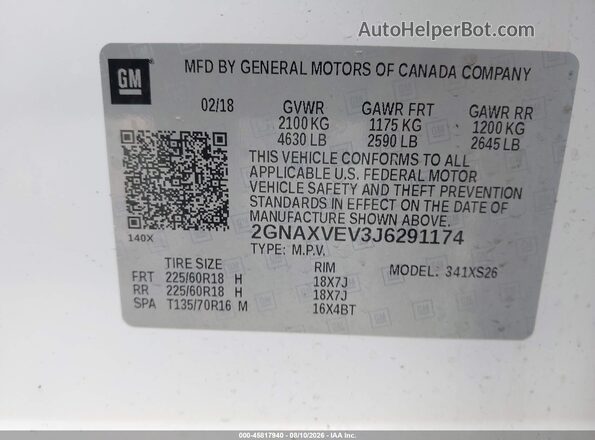 2GNAXVEV3J6291174 2018 CHEVROLET EQUINOX White Շարժիչի բաժամունքի տեսք