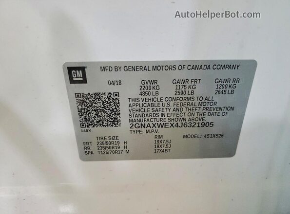 2GNAXWEX4J6321905 2018 CHEVROLET EQUINOX White 360 interior view