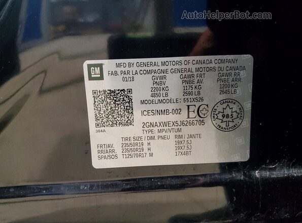 2GNAXWEX5J6266705 2018 CHEVROLET EQUINOX Black VIN sticker view