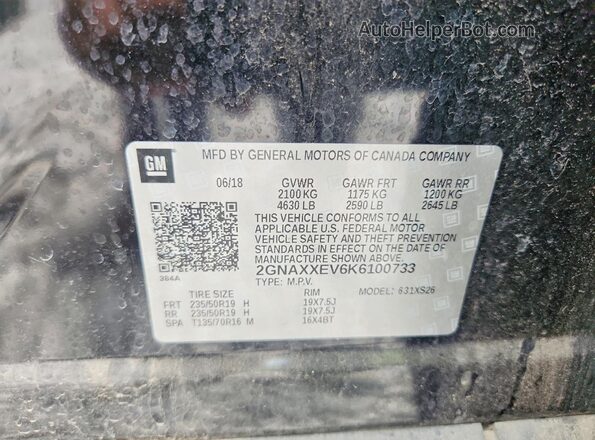 2GNAXXEV6K6100733 2019 CHEVROLET EQUINOX Black Вид підкапотного простору