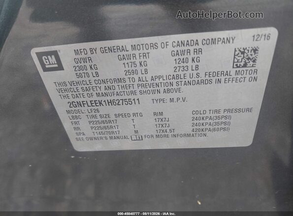 2GNFLEEK1H6275511 2017 CHEVROLET EQUINOX Серый Вид подкапотного пространства