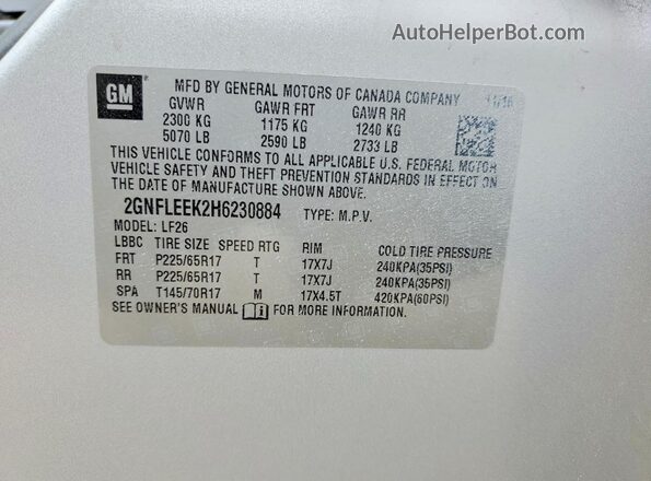 2GNFLEEK2H6230884 2017 CHEVROLET EQUINOX Gray Widok naklejki z numerem VIN
