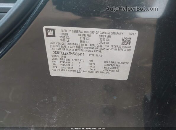 2GNFLEEK4H6332414 2017 CHEVROLET EQUINOX Черный Вид подкапотного пространства