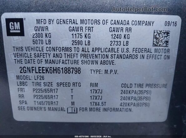 2GNFLEEK6H6188798 2017 CHEVROLET EQUINOX Gray Շարժիչի բաժամունքի տեսք