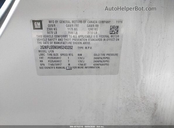 2GNFLEEK6H6243282 2017 CHEVROLET EQUINOX Silver Engine compartment view