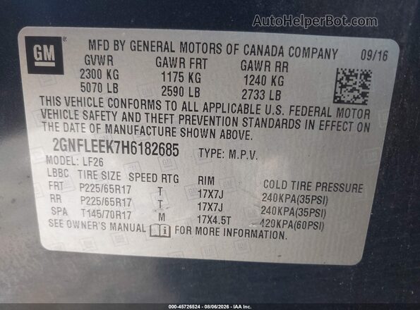 2GNFLEEK7H6182685 2017 CHEVROLET EQUINOX Dark Blue Widok komory silnika