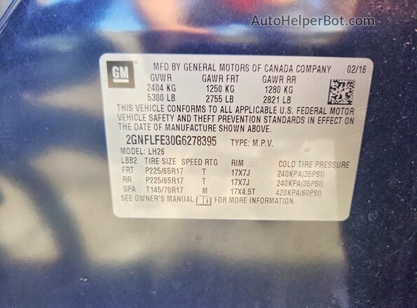 2GNFLFE30G6278395 2016 CHEVROLET EQUINOX Blue 360 interior view