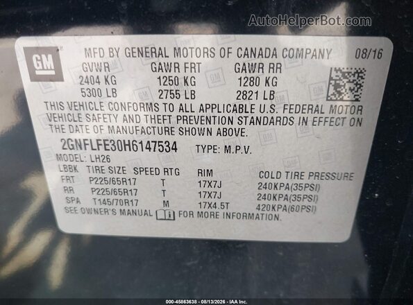 2GNFLFE30H6147534 2017 CHEVROLET EQUINOX Black ძრავის განყოფილების ხედი