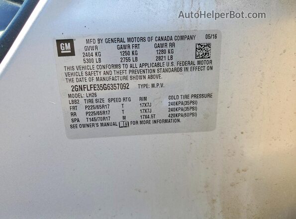 2GNFLFE35G6357092 2016 CHEVROLET EQUINOX Silver Вид підкапотного простору