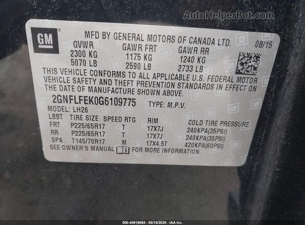 2GNFLFEK0G6109775 2016 CHEVROLET EQUINOX Black ძრავის განყოფილების ხედი