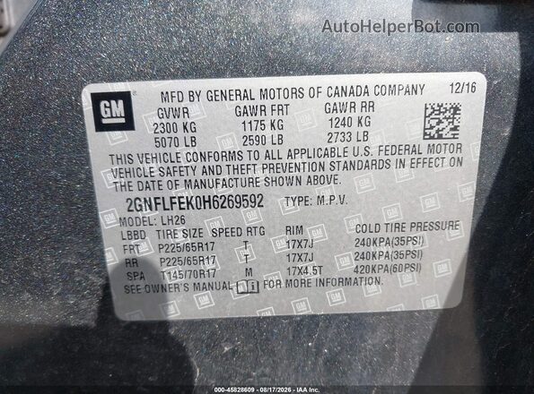 2GNFLFEK0H6269592 2017 CHEVROLET EQUINOX Gray Engine compartment view