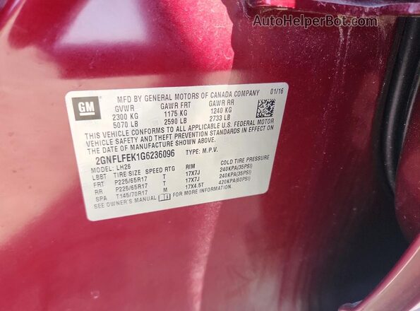 2GNFLFEK1G6236096 2016 CHEVROLET EQUINOX Red Widok wnętrza 360 stopni