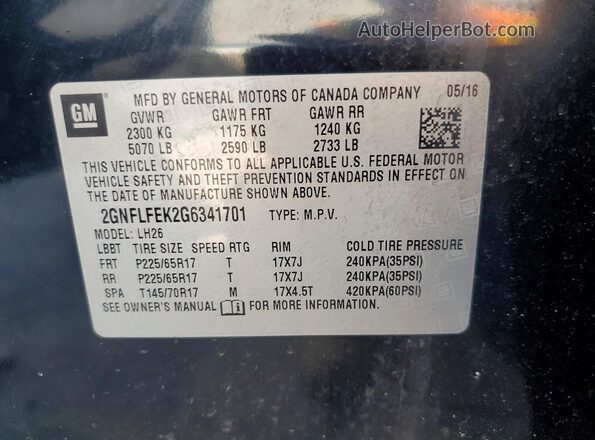 2GNFLFEK2G6341701 2016 CHEVROLET EQUINOX Black Widok naklejki z numerem VIN
