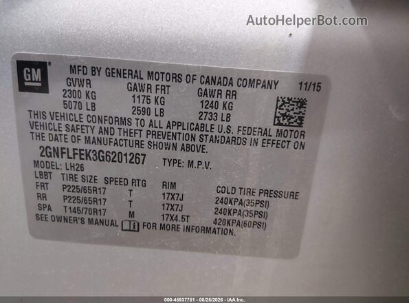 2GNFLFEK3G6201267 2016 CHEVROLET EQUINOX Gray Շարժիչի բաժամունքի տեսք