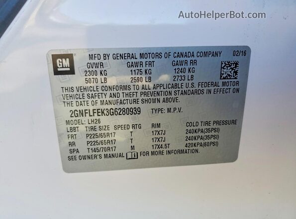 2GNFLFEK3G6280939 2016 CHEVROLET EQUINOX White სალონის 360-გრადუსიანი ხედი