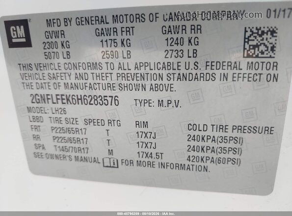 2GNFLFEK6H6283576 2017 CHEVROLET EQUINOX White ძრავის განყოფილების ხედი