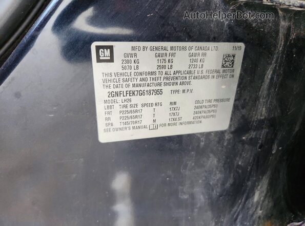 2GNFLFEK7G6187955 2016 CHEVROLET EQUINOX Blue Вид наклейки з VIN-кодом