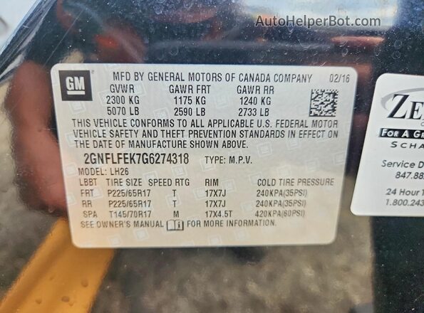2GNFLFEK7G6274318 2016 CHEVROLET EQUINOX Black Vista de la etiqueta del VIN