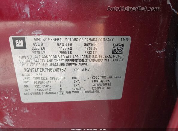 2GNFLFEK7H6243782 2017 CHEVROLET EQUINOX Red ძრავის განყოფილების ხედი