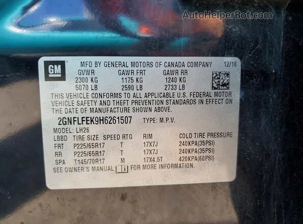 2GNFLFEK9H6261507 2017 CHEVROLET EQUINOX Black VIN կոդի պիտակի տեսք