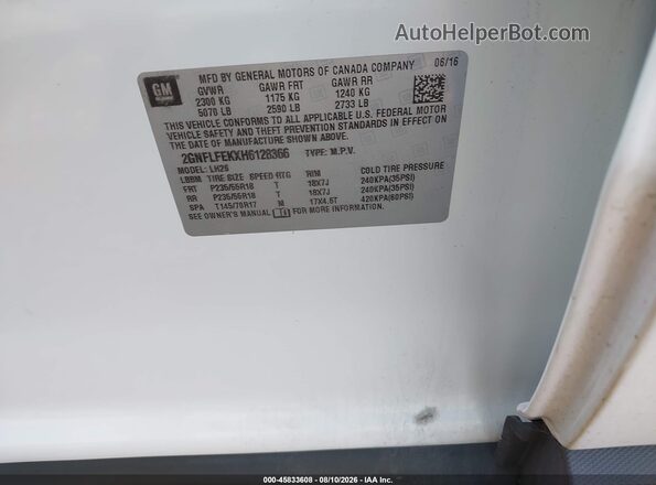 2GNFLFEKXH6128366 2017 CHEVROLET EQUINOX White ძრავის განყოფილების ხედი