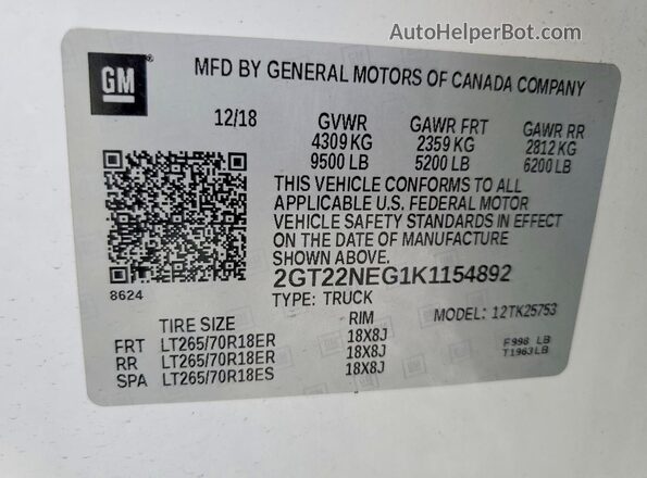 2GT22NEG1K1154892 2019 GMC SIERRA White ძრავის განყოფილების ხედი